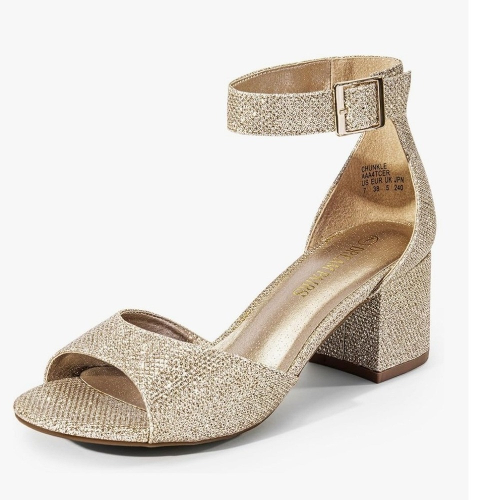 Dream Pairs‎ Gold Glitter Chunky Block Heel Ankle Strap Sandals Women's Size 10